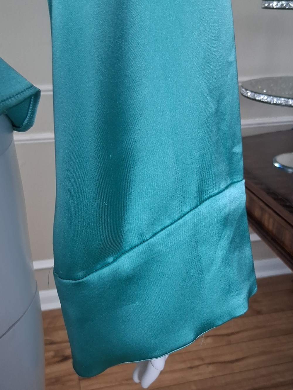 Zara Women's Teal Satin Glossy Fluid V Neck Wrap Long Sleeves Blouse Medium - Picture 14 of 16